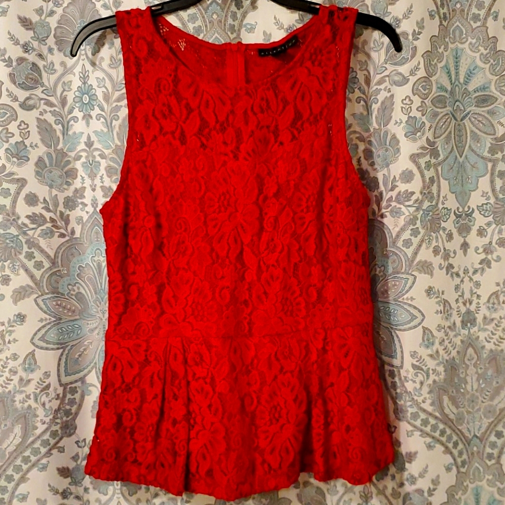 Red Lace Peplum Top
